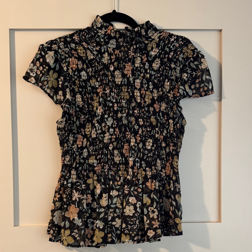 Elegant Floral Blouse - Black and Cream